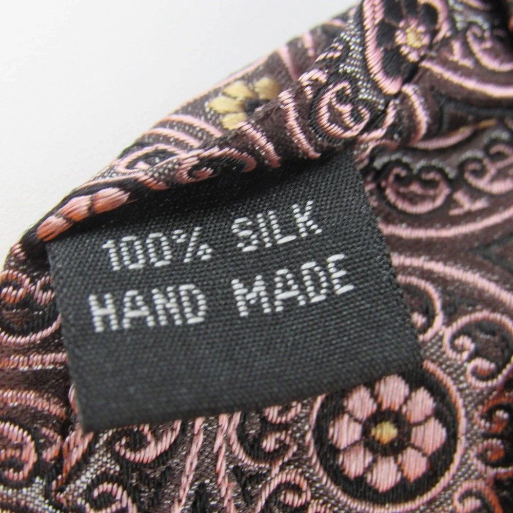 Silver Links 925 Tie Men's XL Pink Silk Medallion Floral Hand Made